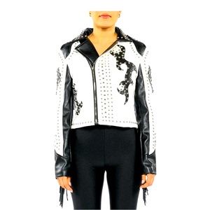 Azalea Wang White and Black Moto Jacket